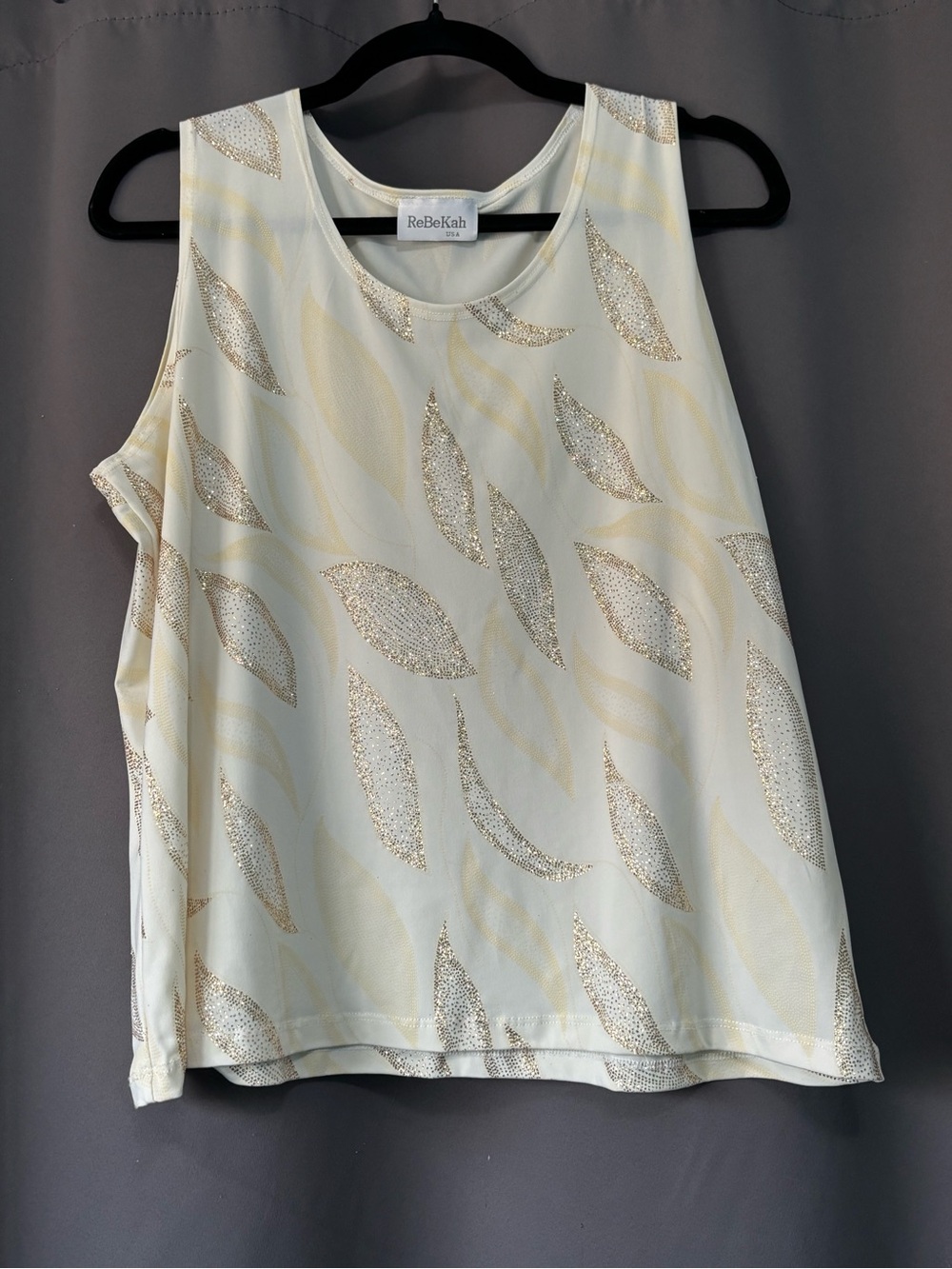 ReBekah Cream Metallic Leaf Tank Top